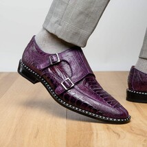 Genuine Ostrich Leg Double Monk Strap Shoes Napoli Purple image 11