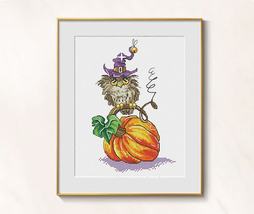 Owl cross stitch pumpkin pattern pdf - Funny Owl cross stitch blackwork chart - £3.92 GBP