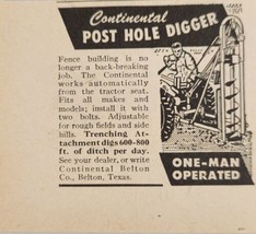 1947 Print Ad Continental Post Hole Digger for Tractors Belton,Texas - $8.77