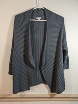Pure Jill Cardigan Womens Sz Petite S Gray 3/4 Sleeve Ribbed Knit - $14.85