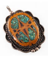 Navajo Sterling Silver Turquoise Walnut Inday Pendant Signed, Nice Wire ... - $283.89 CAD