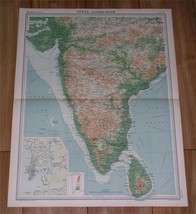 1922 Map Of South British India Mumbai Bombay Maharashtra Ceylon Sri Lanka - £23.63 GBP