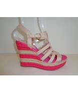 Aqua Size 8 M DEHLI Pink Leather Jute Wedge Heels Sandals New Womens Shoes - £58.83 GBP