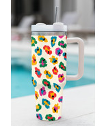 White Multi Color Leopard Print Handle Stainless Tumbler 40oz - $38.19 CAD