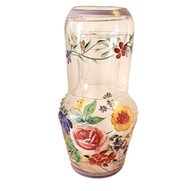 Tumble Up Glass Water Carafe and Cup Rose Floral Design Bedside - $28.04