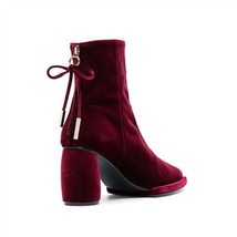 Womens Platform Square Toe Ankle Boots Velvet Strange High Heel Shoes Bowtie War - £93.51 GBP