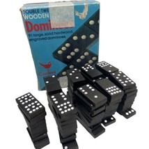 Dominoes Set Double 12 Set of 90 Black and White Wooden Tiles Wooden Vintage Box - £19.51 GBP