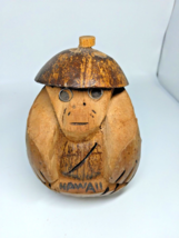 Vintage Hawaii Coconut Monkey Coin Bank - 7&quot; tall Hand Carved - Stopper ... - £13.17 GBP