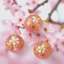 5 Japanese Tensha Glass Beads Pink Painted Cherry Sakura Floral Blossom 12mm - £9.64 GBP