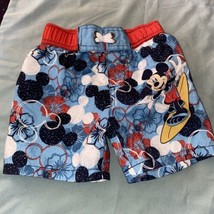 Disney Baby Boy Swim Trunks Shorts 12 Months Mickey Surfing Red White Blue - $6.65