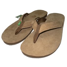 Sanuk Flip Flops Mens 12 Tan Brown Fraid Suede Leather Comfort Sandals Slippers - £53.22 GBP