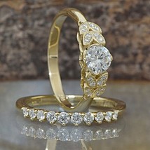 2 Ct Round Lab Created Diamond 14K Yellow Gold Engagement Wedding Band Ring Set - £265.77 GBP