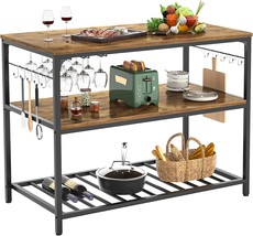 Homieasy Kitchen Island With Wine Glass Holder &amp; Hooks, Industrial, Rustic Brown - £103.08 GBP