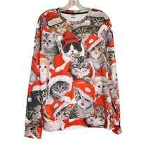 Cats In Santa Hats Graphic Christmas Sweatshirt Top Pullover Sz Large - $15.55