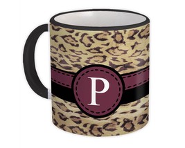 Monogram Letter P : Gift Mug Cheetah Initial ABC Animal Print Stripe - £12.49 GBP
