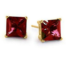 1.50 Ct 5mm 14K Solid Yellow Gold Princess Cut Ruby Stud Push Back Earrings - £42.06 GBP