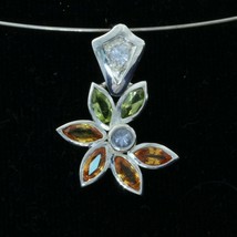 Orange Sapphire Peridot White Sapphire 925 Silver Floral Star Pendant Design 253 - £74.38 GBP