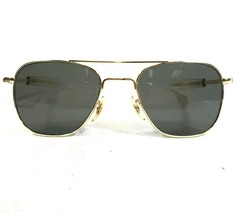 Vintage AO Eyewear Sunglasses Original Pilot Gold Square Aviator w/ Black Lenses - £147.05 GBP
