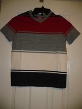 Wonder Nation Boy&#39;s V Neck Color Block Tee Shirt Large 10-12 Classic Red - £7.18 GBP