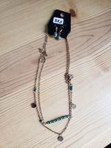 Paparazzi Long Necklace & Earring Set(New)Gold W/ Turquoise Beads 353 - $7.61