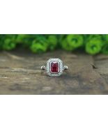 1.0 CT Emerald Moissanite Engagement Ring, Ruby &amp; White Sapphires Art De... - £126.93 GBP