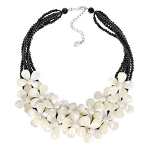Elegant White and Black Bouquet Seashell and Pearl Floral Necklace - £45.31 GBP