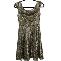 Lulu&#39;s Womens Dress Livin The Gleam Gold Sequin Short Sleeve V Back Xs - £14.33 GBP