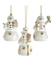 Kurt Adler Set Of 3.5&quot; Gold &amp; White Porcelain Snowman Christmas Ornaments J7493 - £23.03 GBP