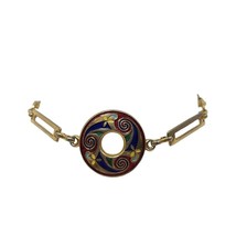 Multicolor Enamel Round Celtic Link Bangle Bracelet Gold Tone Vintage - £17.21 GBP