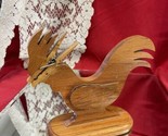 Rooster Chicken Clothespin Recipe Card Note Holder Kitchen Wood Oak 6” Tall - $8.91