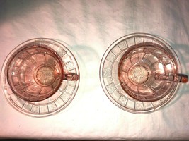 Vintage 2 Pink Doric Depression Glass Cup and Saucers Dinnerwaare - £11.91 GBP