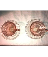 Vintage 2 Pink Doric Depression Glass Cup and Saucers Dinnerwaare - £12.00 GBP
