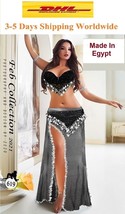 Egyptian Professional Belly dance Costume Black&amp; Grey 2 Piece Sexy Dance Dress - £41.37 GBP