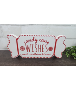 Candy Cane Wishes Christmas Wood Sign Peppermint Tabletop Decor 9&quot; Red W... - £11.26 GBP