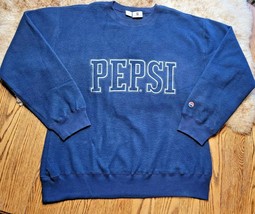 Vintage 80s 90s Pepsi Cola  Reverse Fleece Pullover Crewneck Size XL Navy Blue - £54.52 GBP