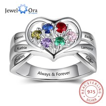 JewelOra 925 Sterling Silver Engraved Name Ring with 6 Birthstones Personalized  - £40.23 GBP