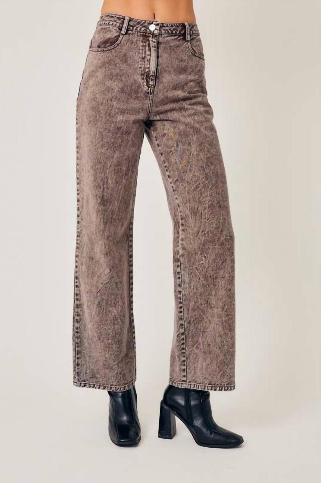 Le Lis High Waisted Wide Leg Denim Pants Washed Brown - $40.00