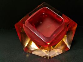 Sommerso Murano  Flavio Poli Red and Gold  Faceted Glass Ashtray Italy #9544 image 3