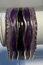 Bracelet Cuff Hinged Brass Enamel Inlay Wavy Shades of Purple 2.5&quot; Diameter - £11.73 GBP