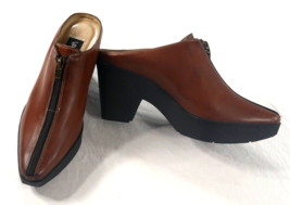 Vaneli Brown Leather Platform High Heel Slip On Mule Clog Front Zip Wms ... - $50.99