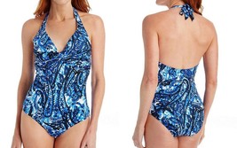 Badgley Mischka Swimsuit Women&#39;s Casbah Twist Bra Paisley Maillot 1-PC S... - £36.79 GBP