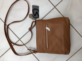 New Valentina Italian Brown Leather Zip Top Crossbody Bag - £47.90 GBP