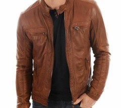 Men&#39;s Leather jacket 100% Genuine Soft Lambskin Biker Slim Fit Men - £141.54 GBP