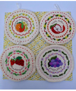 Vtg 70s Crewel Hand Embroidered Canning Jar Lids Round Potholders Colorf... - $24.99