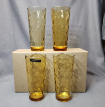 Hazel Atlas Tumblers Coolers 16 oz Amber Glass Granada Gold Hazelware Glasses x4 - £18.59 GBP