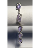Bracelet Avon Lavender Glass Oval Beads Crossed Silver Band Fold Over Clasp - £8.88 GBP