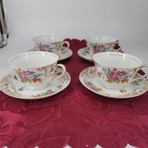 Kongo China Tea Cups and Saucers 1945 STS Hand Painted  Floral Lot of 4 ... - £33.21 GBP