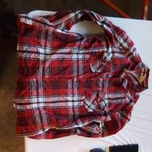 Faded Glory Red Plaid Button Down Shirt, Medium, Classic Plaid Shirt, Ca... - $9.90