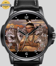 Red Indian Native Girl With White Wolves Beautiful Wrist Watch Uk Seller - £43.49 GBP