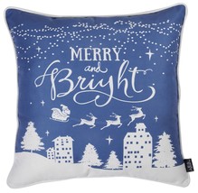 Set Of Four 18&quot; X 18&quot; Blue Zippered Polyester Christmas Reindeer Throw Pillow... - $72.49